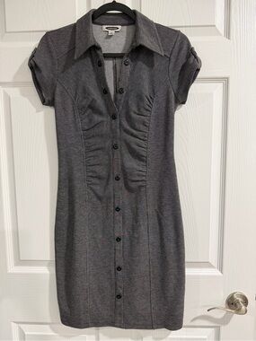 Intermission Gray Button-Front Knit Shirt Dress